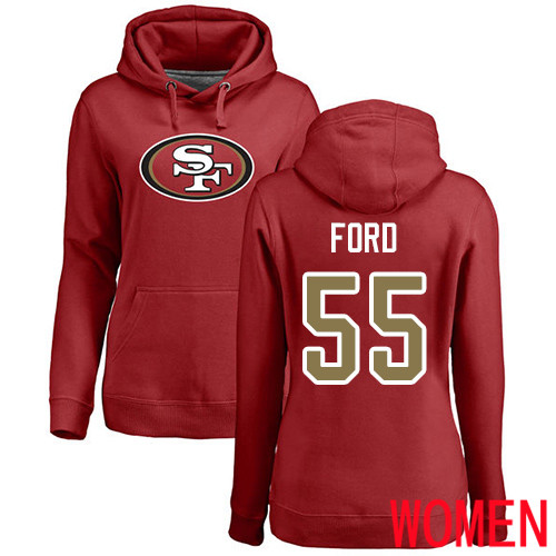 San Francisco 49ers Red Women Dee Ford Name and Number Logo 55 Pullover NFL Hoodie Sweatshirts